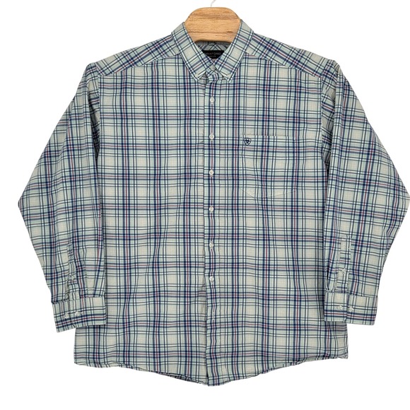 ARIAT Pro Series Men's XXL Plaid Long Sleeve Button Up Shirt Blue Western Rodeo - Picture 1 of 6
